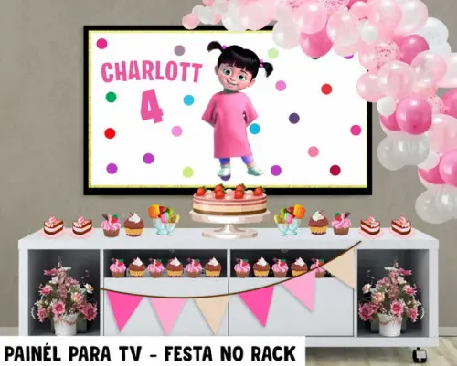 Painel de Festa para TV Boo Festa no Rack - Digital