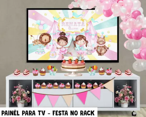 Painel de Festa para TV Circo Aquarela Festa no Rack
