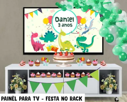 Painel de Festa para TV Dinossauro Festa no Rack - Digital