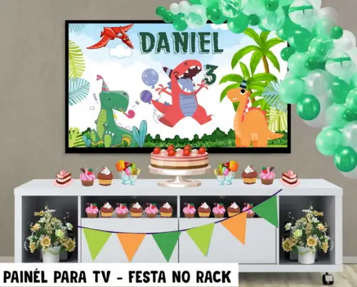 Painel de Festa para TV Dinossauro Festa no Rack - Digital