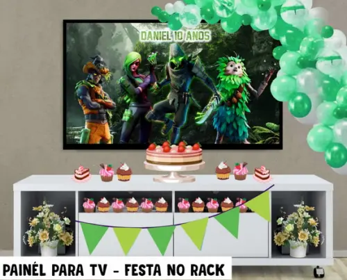 Painel de Festa para TV Fortnite Festa no Rack - Digital