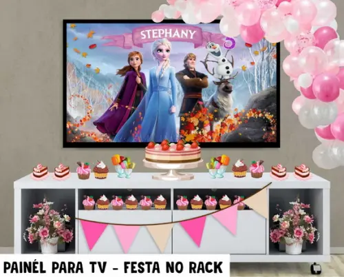 Painel de Festa para TV Frozen - Festa no Rack - Digital