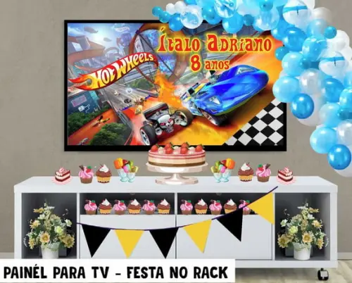 Painel de Festa para TV hot wheels Festa no Rack - Digital