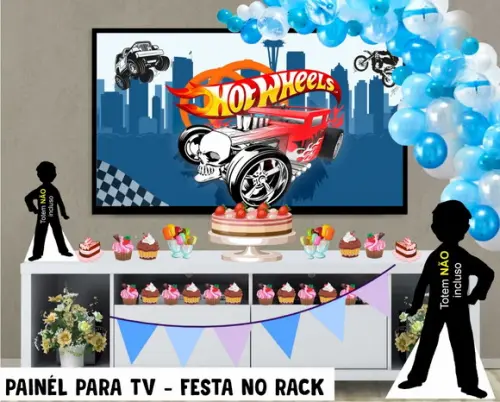 Painel de Festa para TV hot wheels Festa no Rack - Digital