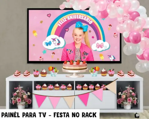 Painel de Festa para TV jojo siwa Festa no Rack - Digital