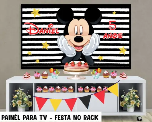 Painel de Festa para TV Mickey Festa no Rack - Digital