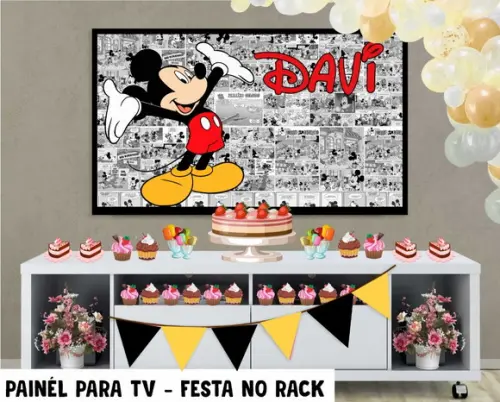 Painel de Festa para TV Mickey Festa no Rack - Digital