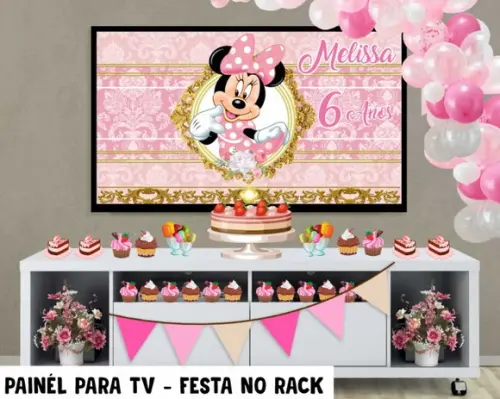 Painel de Festa para TV Minnie Festa no Rack - Digital