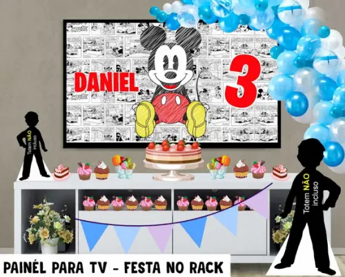 Painel de Festa para TV Mickey Festa no Rack - Digital