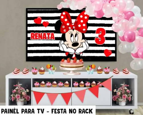 Painel de Festa para TV Minnie Festa no Rack - Digital