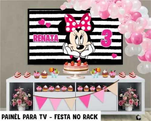 Painel de Festa para TV Minnie Festa no Rack - Digital