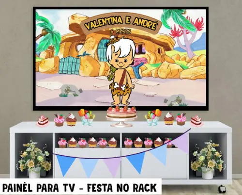 Painel de Festa para TV Os Flintstones Bam Bam