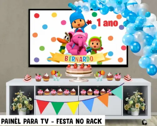Painel de Festa para TV Pocoyo Festa no Rack - Digital