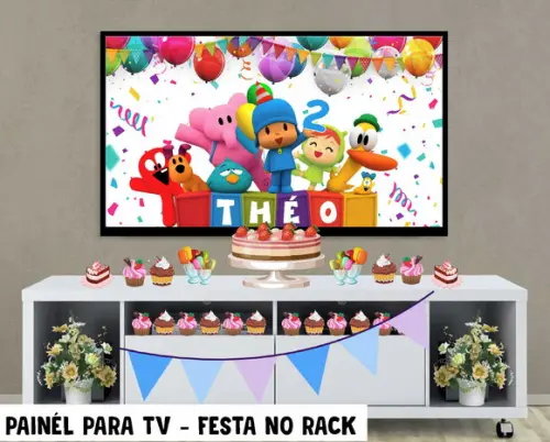Painel de Festa para TV Pocoyo Festa no Rack - Digital