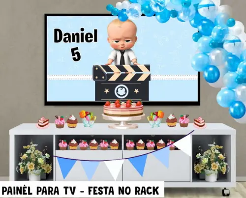 Painel de Festa para TV Poderoso chefinho no Rack - Digital
