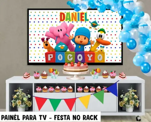 Painel de Festa para TV Pocoyo Festa no Rack - Digital