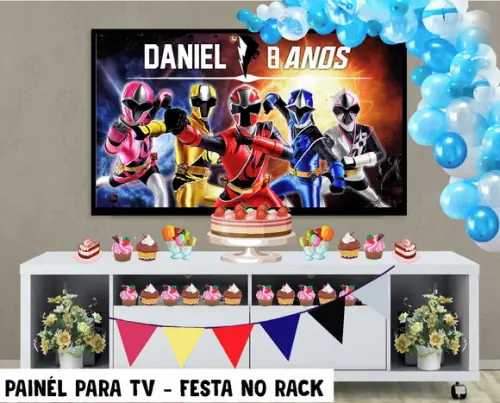 Painel de Festa para TV Power Rangers Festa no Rack Digital