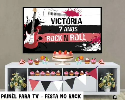 Painel de Festa para TV Rock n Roll Festa no Rack - Digital