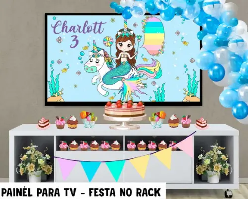 Painel de Festa para TV Sereia Festa no Rack - Digital