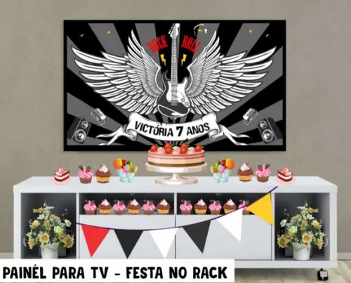 Painel de Festa para TV Rock n Roll Festa no Rack - Digital