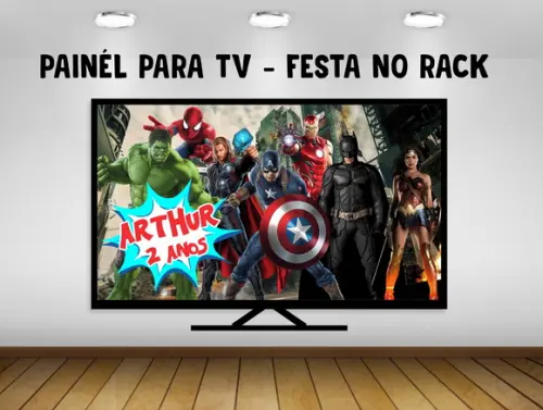 Painel de Festa para TV Super heróis Festa no Rack - Digital