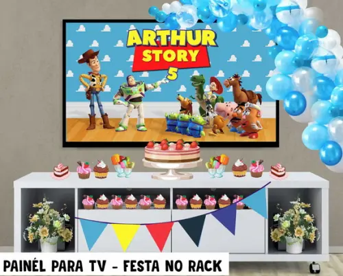 Painel de Festa para TV Toy Story Festa no Rack - Digital