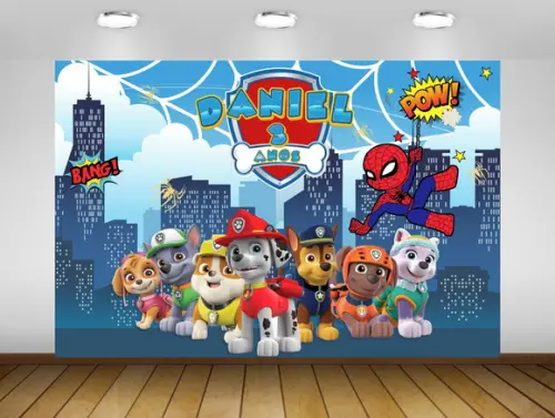 Painel de Festa Patrulha Canina e Homem Aranha 1,50x1m