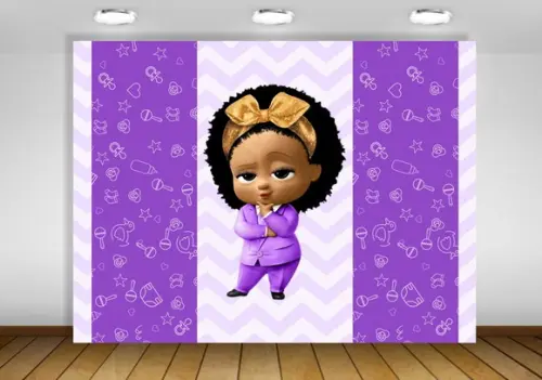 Painel de Festa Poderosa Chefinha Roxo Baby Boss 2x1,50m