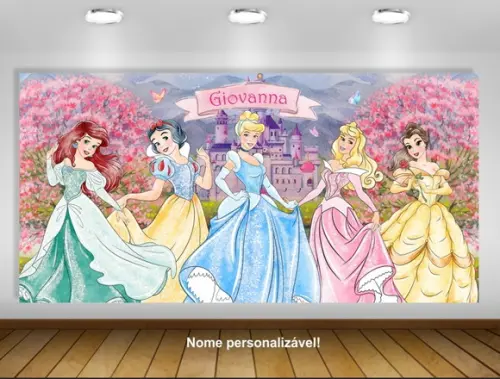 Painel de Festa Princesas Disney Aquarela 2,50x1,50m