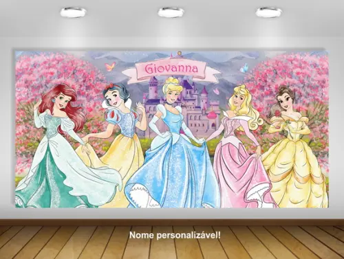 Painel de Festa Princesas Disney Aquarela 2x1m