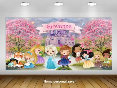 Painel de Festa Princesas Disney com Elsa e Anna 2x1m