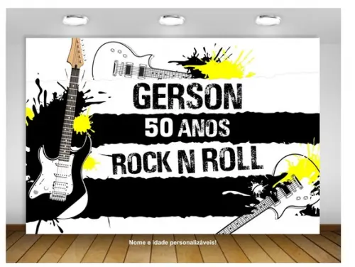 Painel de Festa Rock And Roll Preto e Amarelo 2x1,50m