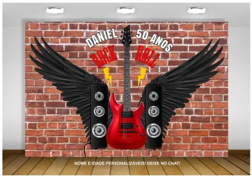 Painel de Festa Rock And Roll Decoração Guitarra Vermelha
