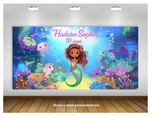 Painel de Festa Sereia Black Sereia Afro Baby