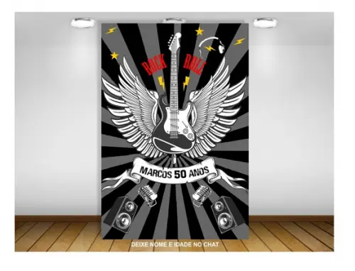 Painel de Festa Vertical Rock And Roll 1,50x2,20m