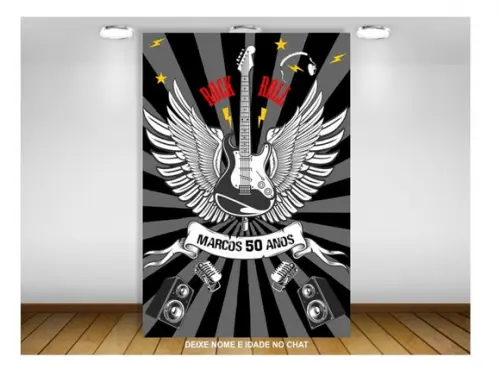 Painel de Festa Vertical Rock And Roll 1x2m