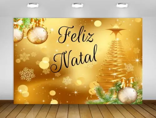 Painel de Natal Feliz Natal Dourado