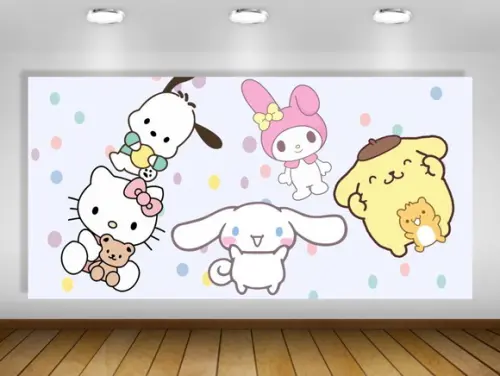 Painel Hello Kitty Kuromi Cinnamoroll Pochacco 2x1m