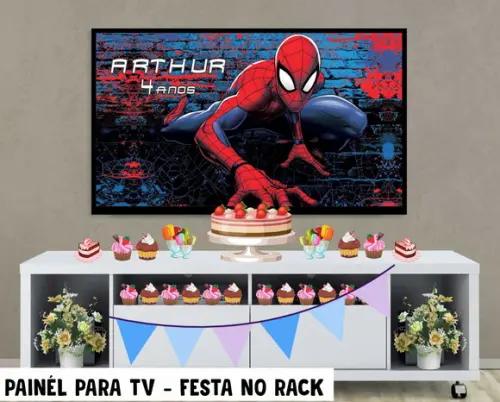 Painel Homem Aranha Festa no Rack