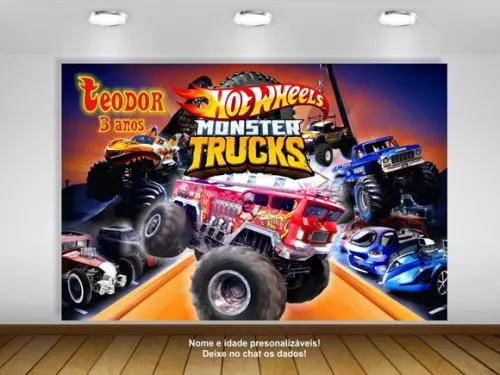 Painel Hot Wheels Monster Truck Fire Alarm 2x1,40m