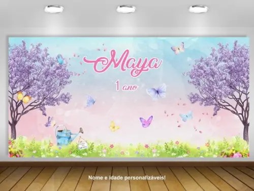 Painel Jardim Lilás Encantado das Borboletas 2x1m
