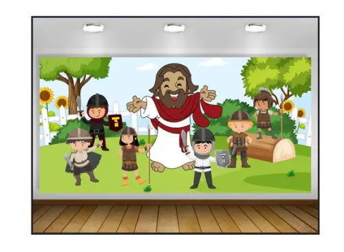 Painel Jesus e as Crianças Soldadinhos de Jesus 3x2m