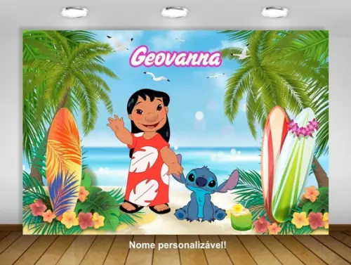 Painel Lilo e Stitch Fundo Havaiano Praia 2x1,50m