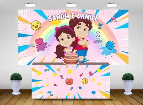 Painel Maria Clara e Jp com Saia de Mesa Kit de Festa