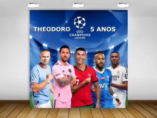 Painel Messi Ronaldo Neymar Champions Estádio 2x2m