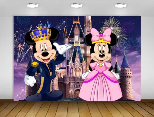 Painel Mickey e Minnie Princesa Realeza 1,50x1m