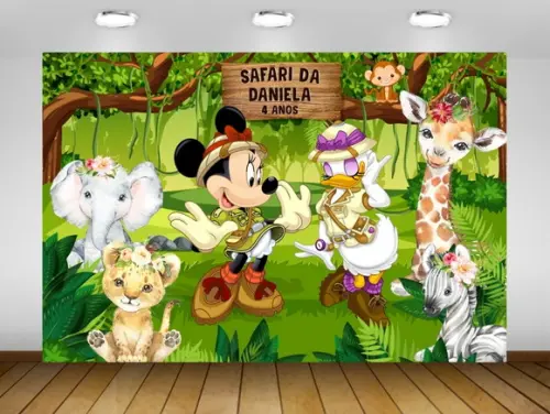 Painel Minnie e Margarida Safari Mickey Disney 2x1,50m