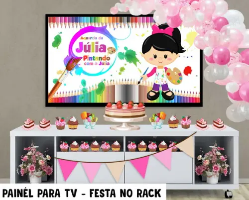 Painel para TV Pintando o sete Festa no Rack - Digital