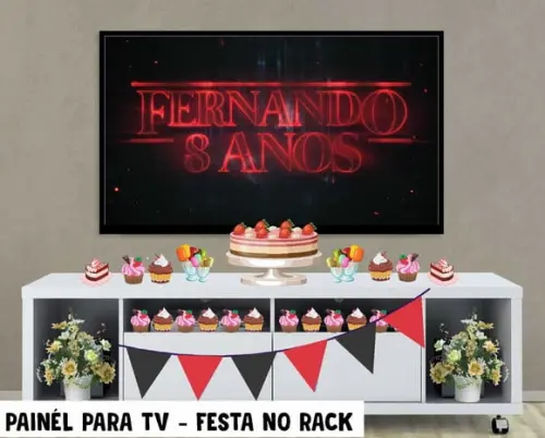 Painel para TV stranger things Festa no Rack - Digital