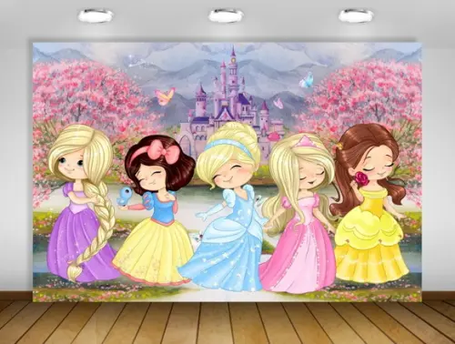 Painel Princesas Disney Aquarela Baby Bebê 3x2m